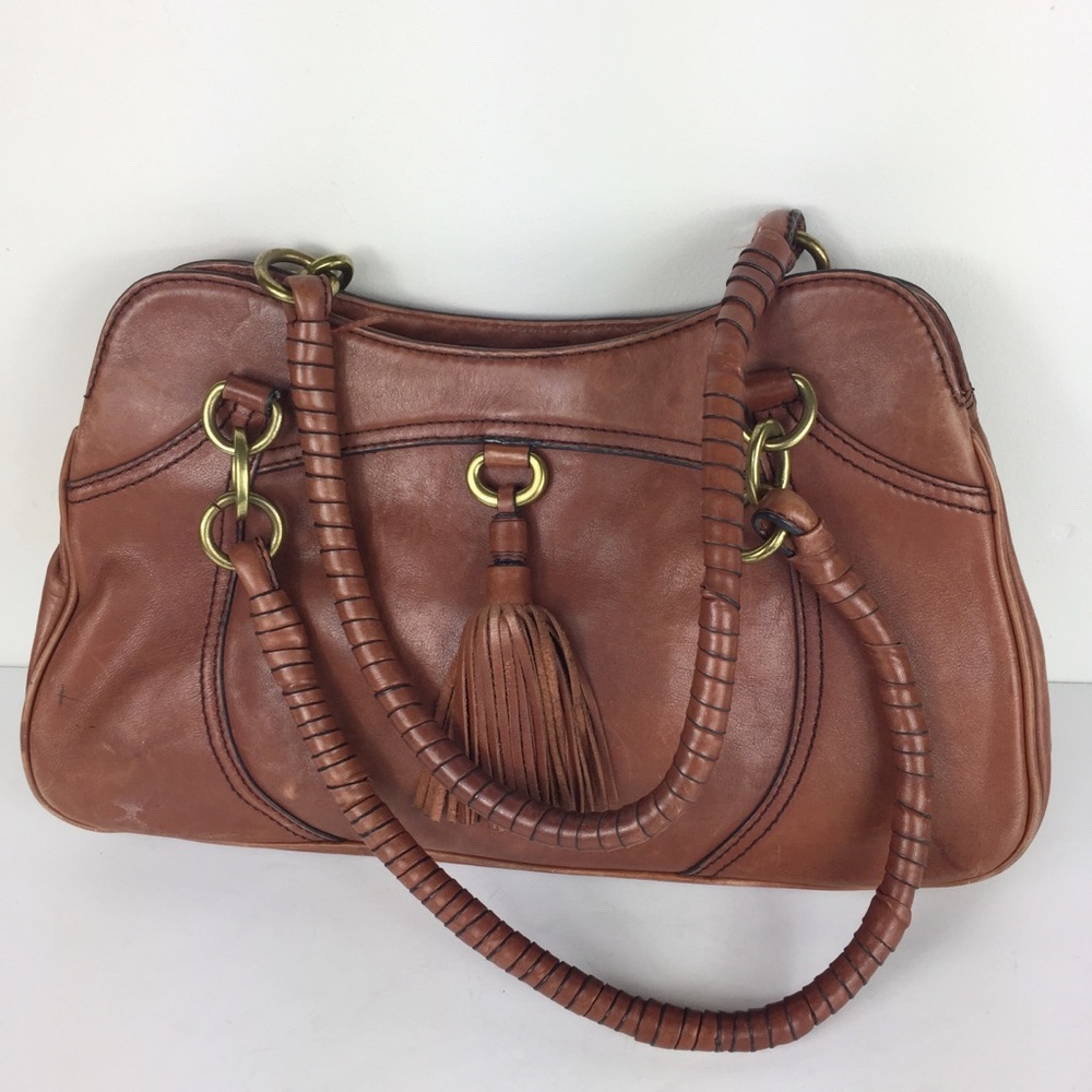 Antiono Melani Brown Leather Tassel Front Bag B3